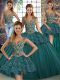 Green Lace Up Straps Beading and Appliques Quinceanera Dress Tulle Sleeveless