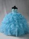 Glittering Floor Length Ball Gowns Sleeveless Baby Blue Quinceanera Dresses Lace Up