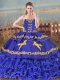 Blue Ball Gowns Embroidery and Ruffled Layers 15 Quinceanera Dress Lace Up Organza Sleeveless
