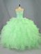 Fine Green Sleeveless Floor Length Beading and Ruffles Lace Up Ball Gown Prom Dress