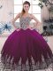 Sumptuous Tulle Sweetheart Sleeveless Lace Up Beading and Embroidery Quinceanera Dress in Fuchsia