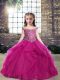 Custom Fit Floor Length Lace Up Little Girl Pageant Dress Fuchsia for Party and Wedding Party with Beading and Ruffles