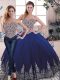 Trendy Tulle Sweetheart Sleeveless Lace Up Beading and Embroidery Quinceanera Gowns in Royal Blue