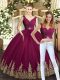 V-neck Sleeveless Quince Ball Gowns Floor Length Beading and Appliques Burgundy Tulle