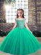Floor Length Turquoise Little Girl Pageant Dress Off The Shoulder Sleeveless Lace Up