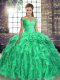 Brush Train Ball Gowns Sweet 16 Dresses Turquoise Off The Shoulder Organza Sleeveless Lace Up