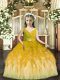 Ball Gowns Little Girl Pageant Gowns Olive Green V-neck Tulle Sleeveless Floor Length Backless