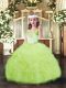 High Class Yellow Green Organza Lace Up Straps Sleeveless Floor Length Little Girls Pageant Dress Wholesale Beading and Ruffles and Pick Ups