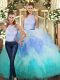 Multi-color Quince Ball Gowns Military Ball and Sweet 16 and Quinceanera with Ruffles High-neck Sleeveless Backless