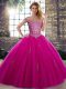 Beautiful Fuchsia Sleeveless Tulle Lace Up Quince Ball Gowns for Military Ball and Sweet 16 and Quinceanera