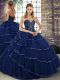 Sweetheart Sleeveless Brush Train Lace Up Quinceanera Gowns Navy Blue Tulle