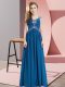 Cheap Blue Cap Sleeves Floor Length Beading Lace Up Evening Dress