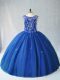 Ball Gowns Quince Ball Gowns Blue Scoop Tulle Sleeveless Floor Length Lace Up