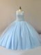 Vintage Light Blue Scoop Lace Up Beading Quince Ball Gowns Sleeveless