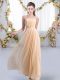 Excellent Peach Empire Beading Wedding Party Dress Lace Up Chiffon Sleeveless