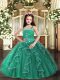 Nice Dark Green Ball Gowns Beading and Ruffles Kids Formal Wear Lace Up Tulle Sleeveless Floor Length