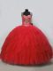 Spectacular Floor Length Ball Gowns Sleeveless Red Sweet 16 Dress Lace Up