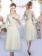 Captivating Champagne 3 4 Length Sleeve Tulle Lace Up Dama Dress for Wedding Party