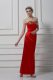 Red Column/Sheath Satin Sweetheart Sleeveless Beading and Appliques Ankle Length Lace Up Prom Evening Gown