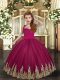 Graceful Sleeveless Tulle Floor Length Lace Up Little Girls Pageant Gowns in Burgundy with Embroidery