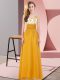 Romantic Scoop Sleeveless Bridesmaid Gown Floor Length Appliques Gold Chiffon