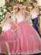 Pretty Watermelon Red Quinceanera Dress Sweet 16 and Quinceanera with Beading and Appliques Sweetheart Sleeveless Lace Up