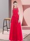 Elegant Coral Red Empire Tulle Scoop Sleeveless Beading Floor Length Side Zipper Womens Evening Dresses