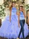 Admirable Sleeveless Floor Length Beading and Appliques Backless Quinceanera Gowns with Lavender