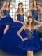 Sweet Sleeveless Tulle Floor Length Lace Up Quinceanera Gown in Royal Blue with Beading and Appliques