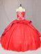 Floor Length Lace Up Ball Gown Prom Dress Red for Sweet 16 and Quinceanera with Embroidery Court Train
