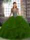 Excellent Green Straps Neckline Beading and Ruffles Ball Gown Prom Dress Sleeveless Lace Up