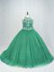 Hot Selling Beading Quinceanera Gown Green Lace Up Sleeveless Brush Train