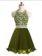 Traditional Olive Green Lace Up Halter Top Beading Homecoming Dress Chiffon Sleeveless