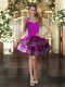 Fuchsia Taffeta Lace Up Party Dress for Toddlers Sleeveless Mini Length Embroidery