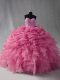 Enchanting Ball Gowns 15th Birthday Dress Rose Pink Sweetheart Organza Sleeveless Floor Length Lace Up