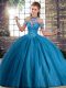 New Arrival Blue Halter Top Neckline Beading 15 Quinceanera Dress Sleeveless Lace Up