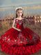 Modern Red Off The Shoulder Lace Up Embroidery and Ruffled Layers Little Girls Pageant Dress Wholesale Sleeveless