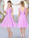 Gorgeous Lilac Empire V-neck Sleeveless Chiffon Knee Length Lace Up Hand Made Flower Wedding Guest Dresses