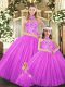 Cute Lilac Ball Gowns Embroidery Ball Gown Prom Dress Lace Up Tulle Sleeveless Floor Length
