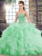 Green 15th Birthday Dress Military Ball and Sweet 16 and Quinceanera with Beading and Ruffles Sweetheart Sleeveless Brush Train Lace Up