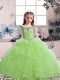 Yellow Green Ball Gowns Tulle Scoop Sleeveless Beading and Ruffles Floor Length Lace Up Kids Formal Wear