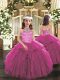 Exquisite Fuchsia Lace Up Halter Top Beading and Ruffles Pageant Dresses Tulle Sleeveless