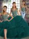 Fantastic Peacock Green Quinceanera Dresses Military Ball and Sweet 16 and Quinceanera with Beading and Ruffles Straps Sleeveless Lace Up