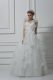 White Ball Gowns Tulle V-neck Sleeveless Hand Made Flower Floor Length Lace Up Wedding Gown