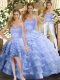 Lavender Lace Up Quinceanera Dress Ruffled Layers Sleeveless Floor Length