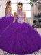 Romantic Purple Sleeveless Beading and Ruffles Floor Length 15 Quinceanera Dress