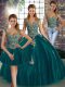 Peacock Green Sleeveless Floor Length Beading and Appliques Lace Up 15 Quinceanera Dress
