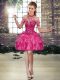 Fine Mini Length Lace Up Cocktail Dresses Fuchsia for Prom and Party with Beading and Ruffles