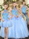 Blue Sleeveless Organza Lace Up Ball Gown Prom Dress for Military Ball and Sweet 16 and Quinceanera
