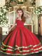 Custom Designed Tulle Straps Sleeveless Lace Up Ruffled Layers and Ruching Girls Pageant Dresses in Red